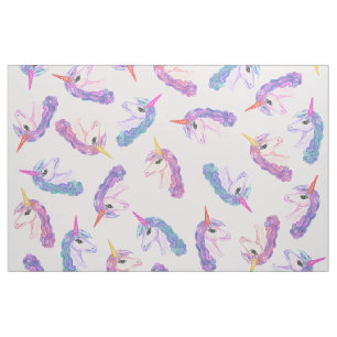 Girly Watercolor Unicorns Pattern in Pink Purple Fabric