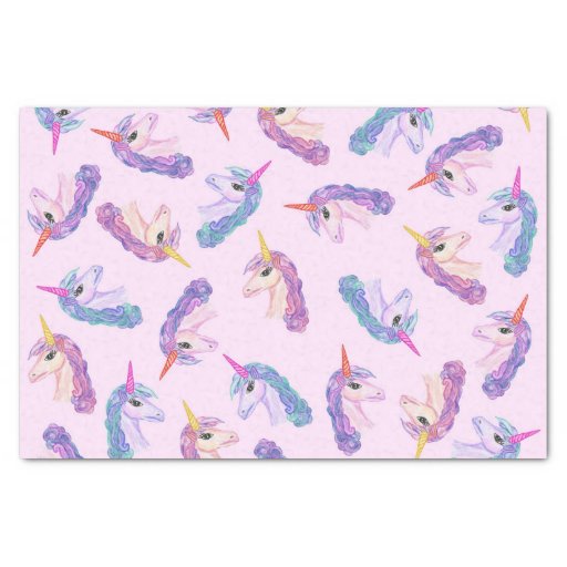 Image of Girly Watercolor Unicorns Pattern in Pink Purple Tissue Paper