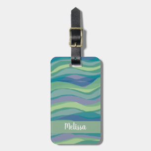 Girly Watercolor Wavy Stripes Luggage Tag
