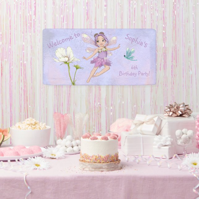 Girly Whimsical Purple Dragonfly Birthday Banner (Party)