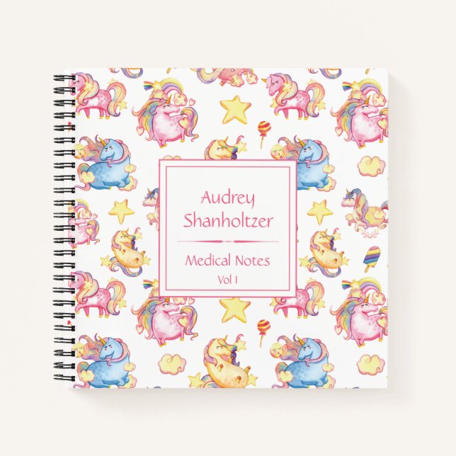 Girly Whimsical Unicorns Monogrammed Scheduler | Notebook (Front)
