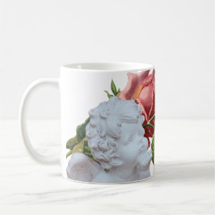 Girly White Angel Statue Mug Pink Vintage Flowers