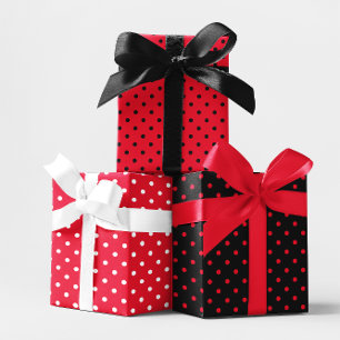 Girly White Black and Bright Red Polka Dot Mix Wrapping Paper Sheet