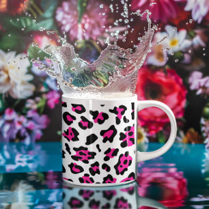 Girly White Black and Hot Pink Leopard Coffee Mug