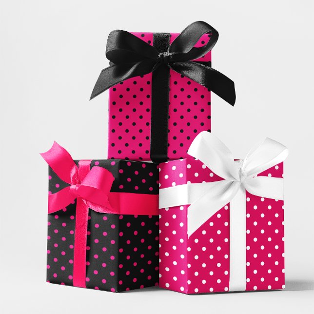 Girly White Black and Hot Pink Polka Dot Mix Wrapping Paper Sheet (Black and Hot Pink Small Polka Dot Wrapping Paper)