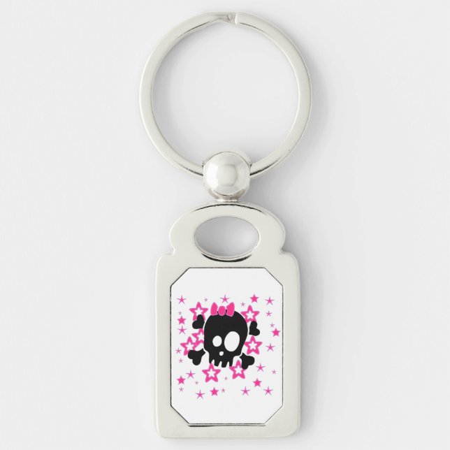 Girly White BlackSkull Girl  Keychain (Front)