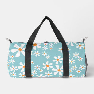 Girly White Daisies on Light Turquoise Background Duffle Bag