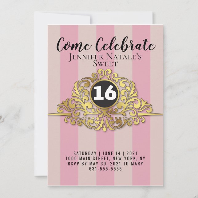 Girly White Faux Gold Foil Sweet 16 Invitation (Front)