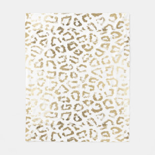 Girly white faux gold leopard animal print fleece blanket