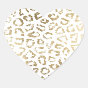 Girly white faux gold leopard animal print heart sticker