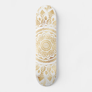 Girly White Gold Mandala Floral Skateboard