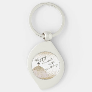 Girly White Golden Ball Gown Sweet 16th Birthday Key Ring