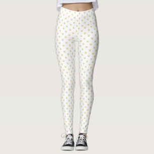 Girly White Hearts Pattern Gold Leggings