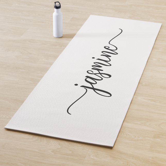 Girly White Personalised Monogram Name Script Yoga Mat (In Situ)
