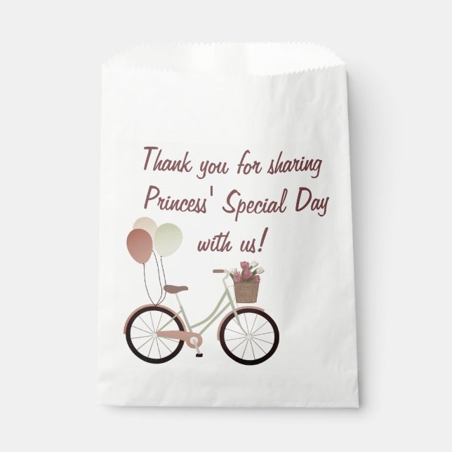 Girly White Pink Bike Balloons Happy Birthday  Favour Bags (Front)