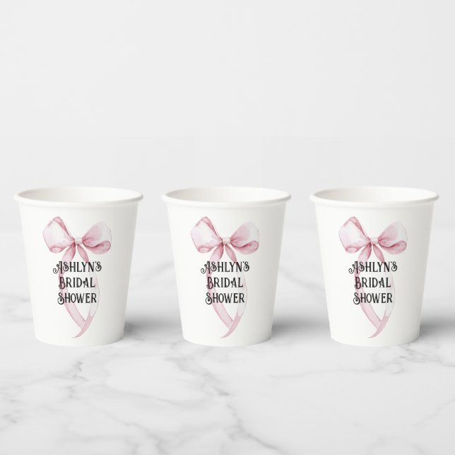 Girly White Pink Bow Bridal Shower Paper Cups (Multi)