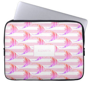Girly White & Pink Striped Angel Fish Personalised Laptop Sleeve