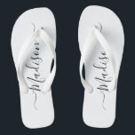 Girly White Script Name Flip Flops<br><div class="desc">Stylish modern white flip flops with custom script. You can personalise it with your name. Great for a vacation,  honeymoon,  birthday,  bridal shower.</div>