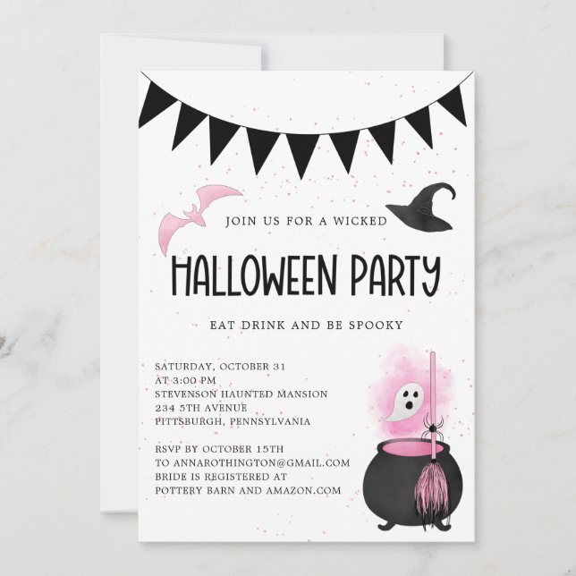 Girly Wicked Halloween Party Invitation  (Front)
