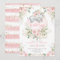 Girly Wild One Elephant Blush Floral 1st Birthday