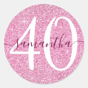 Girly Wine Red Faux Glitter Personalised 40 Classic Round Sticker