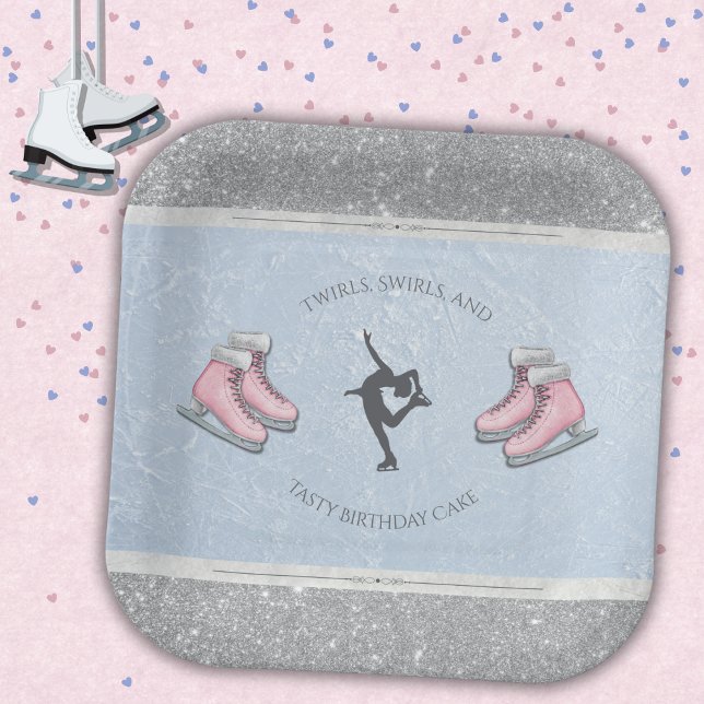 Girly Winter Ice Skating Birthday Paper Plate (Championship Style: Elegant Ice Skater Medallion Plates for a Sparkly Birthday Celebration)
