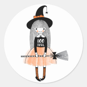 Girly witch striped socks Happy Halloween Classic Round Sticker