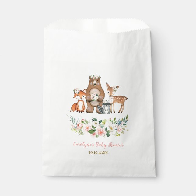 Girly Woodland Forest Animals / Blush Pink Floral Favour Bags (Front)