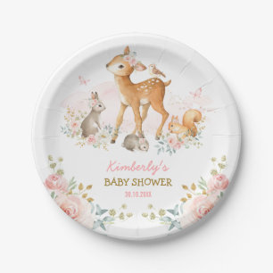 Girly Woodland Forest Animals Deer Bunny Squirrel Paper Plate