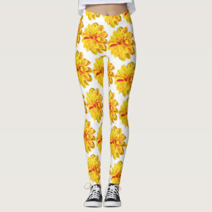 Girly yellow dahlia flowers on white background leggings
