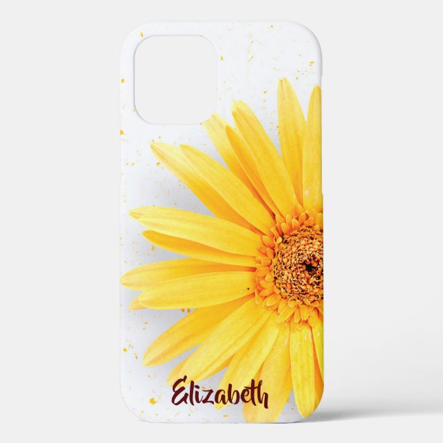 Girly Yellow Daisy Floral Personalised Name Case-Mate iPhone Case (Back)