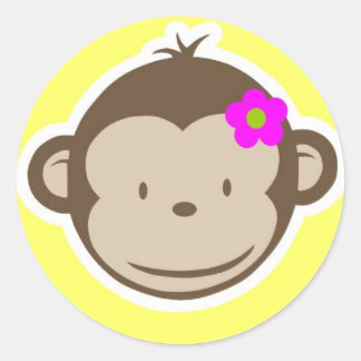 Girly Yellow Monkey Classic Round Sticker