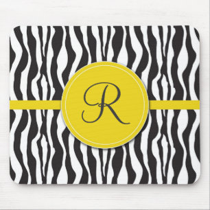 Girly Yellow Monogram Zebra Print Mousepad