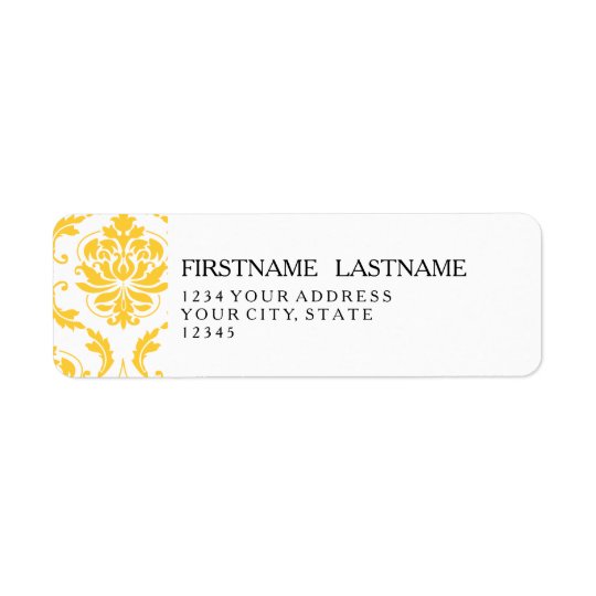 Girly Yellow White Vintage Damask Pattern Return Address Label