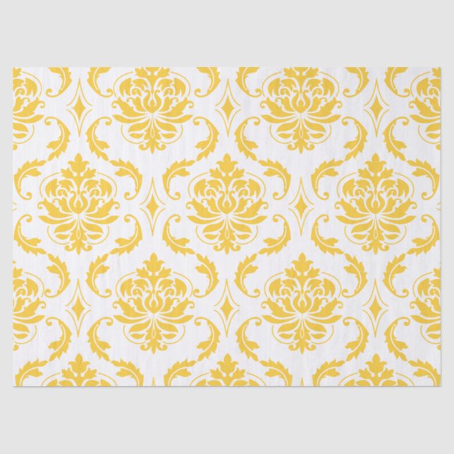 Girly Yellow White Vintage Damask Pattern Tissue Paper (Front)