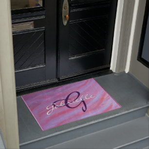 Girly Zebra Abstract Cute Pink Purple Monogram Doormat