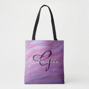 Girly Zebra Abstract Cute Pink Purple Monogram Tote Bag