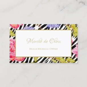Girly Zebra Print Pink Peony Foral Beauty Boutique Business Card