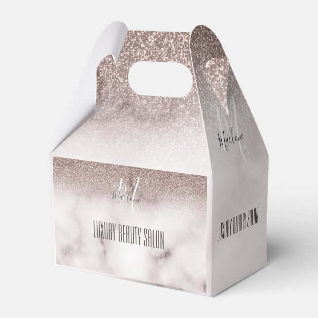 GirlyTrendy Glamour Purple  Glitter Marble Monogra Favour Box (Front Side)