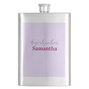 Girlyvibes hashtag light purple pink female vibes hip flask