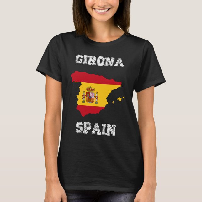 Girona Spain Vintage Spain Flag Map T-Shirt (Front)