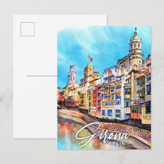 Girona Spain Watercolor Painting Travel Postcard (Front/Back)