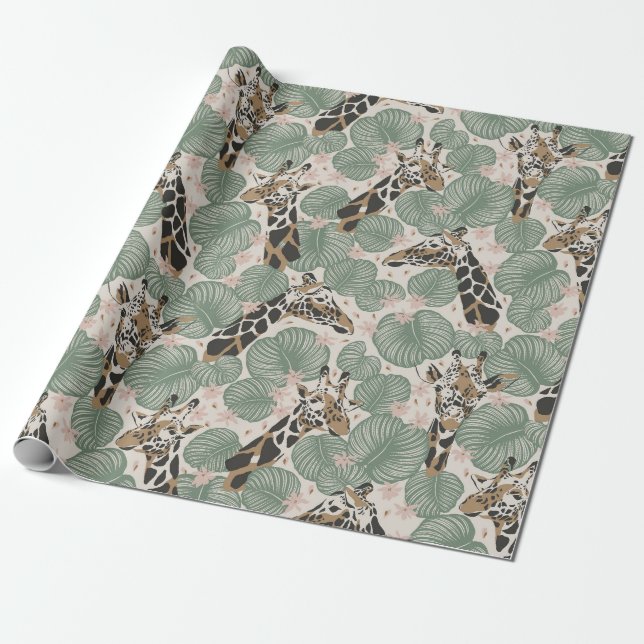Girraffe earth toned vintage inspired  wrapping paper (Unrolled)