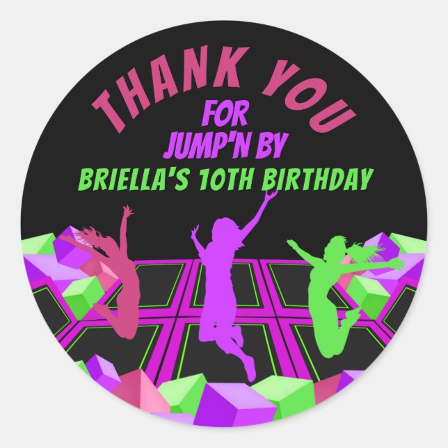 Girs Trampoline Park Thank You Classic Round Sticker (Front)
