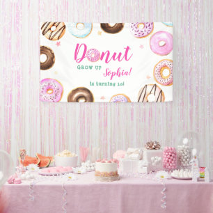Giry Pink Teal Pastel Doughnut Grow up Kids Birthd Banner