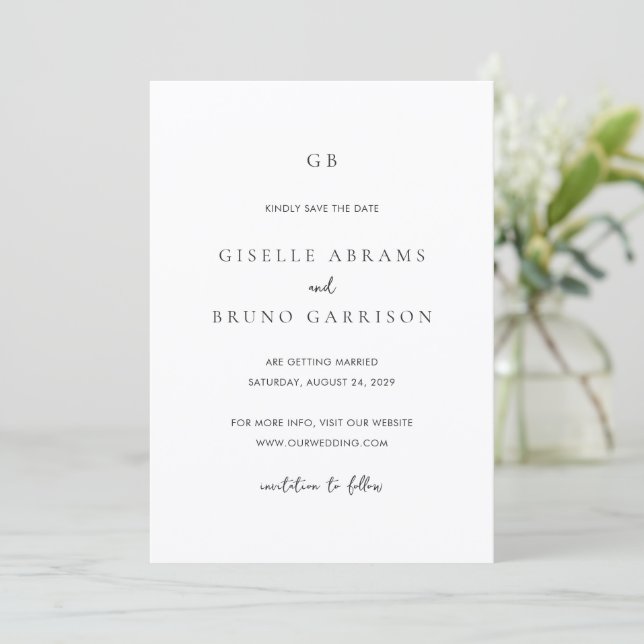 Giselle Classic Monogram Elegant Wedding Save The Date (Standing Front)