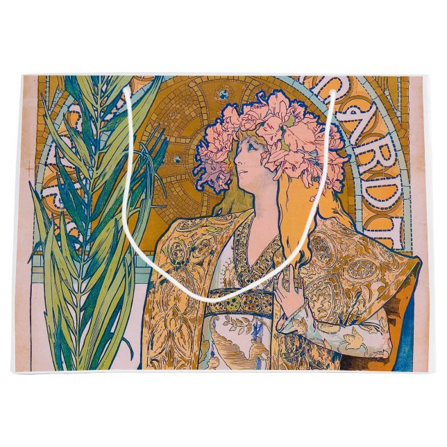 Gismonda, Sarah Bernhardt, Mucha Large Gift Bag (Front)