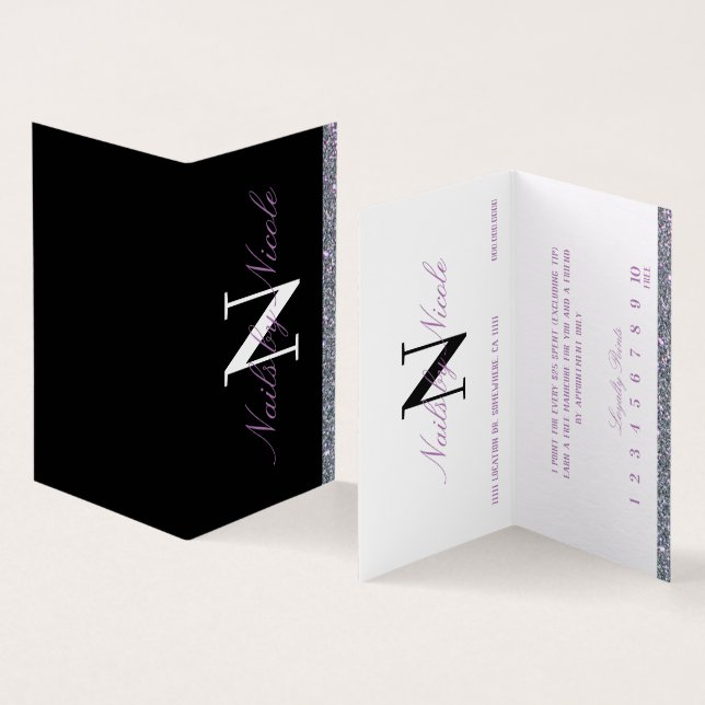 Gitter Contrast Monogram Nail/Beauty Loyalty Business Card (Inside and Outside)