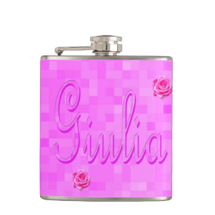 Giulia Name Logo On Pink, Hip Flask