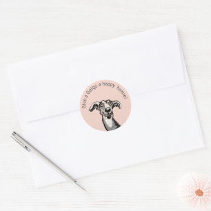 Give a Galgo a happy home, pink, grey, black Classic Round Sticker